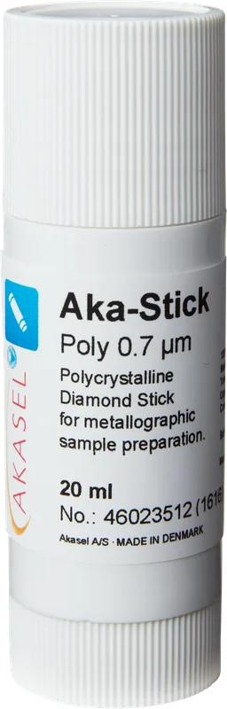 Akasel Aka-Stick Poly 0,7 µm – Polykristallin diamantstick, 20 ml, med 250 ct/L koncentration. Utvecklad för jämn diamantfördelning och högkvalitativa resultat.