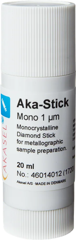 Akasel Aka-Stick Mono 1 µm – Monokristallin diamantstick, 20 ml, med 250 ct/L koncentration. Idealisk för grundning av polerdukar och precisa metallografiska poleringsprocesser.